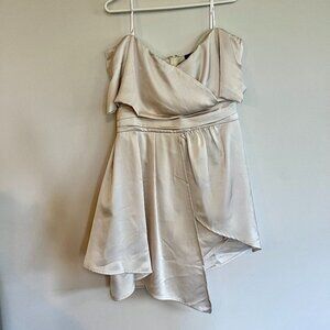 Lulus Always Celebrating Ivory Satin Off-the-Shoulder Mini Dress